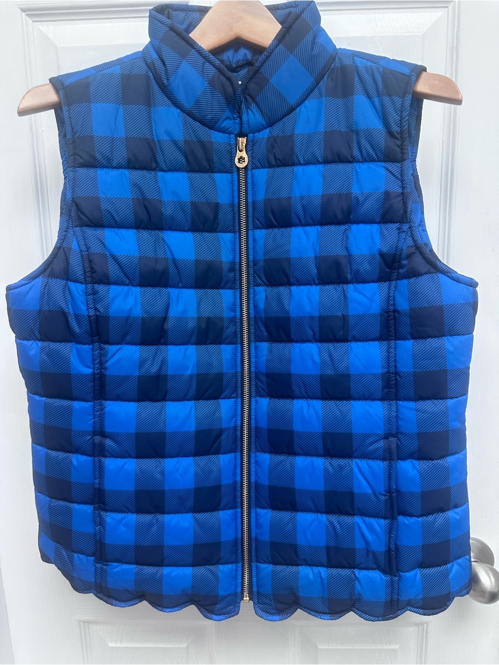 Draper James Blue and Black Plaid Quilted Puffer Vest